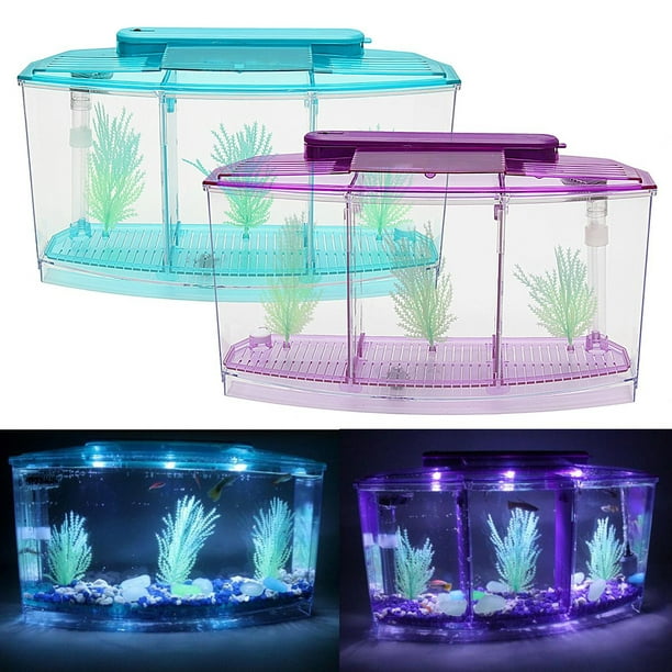 Led Light Triple Cube Betta Aquarium Box Separate Breeding Spawning Fish Tank Walmart Com Walmart Com