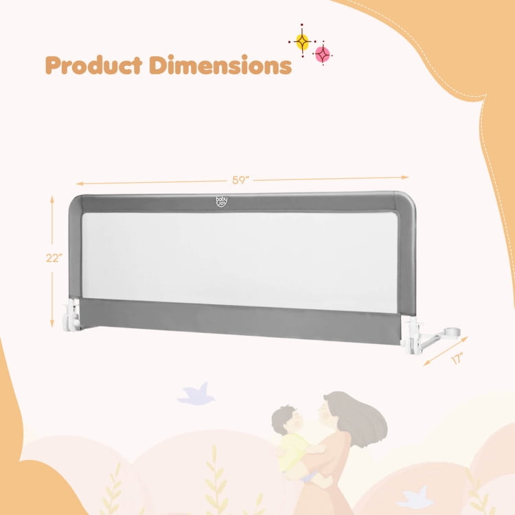 Topcobe 59 Inch Folding Breathable Baby Bed Rail Guard with Safety Strap, Bed Rails for Toddlers-Gray