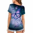 thumbnail image 4 of Blusa de manga corta con estampado digital de mariposa y cuello redondo informal para mujer Pompotops  hkajfhjk461363, 4 of 5