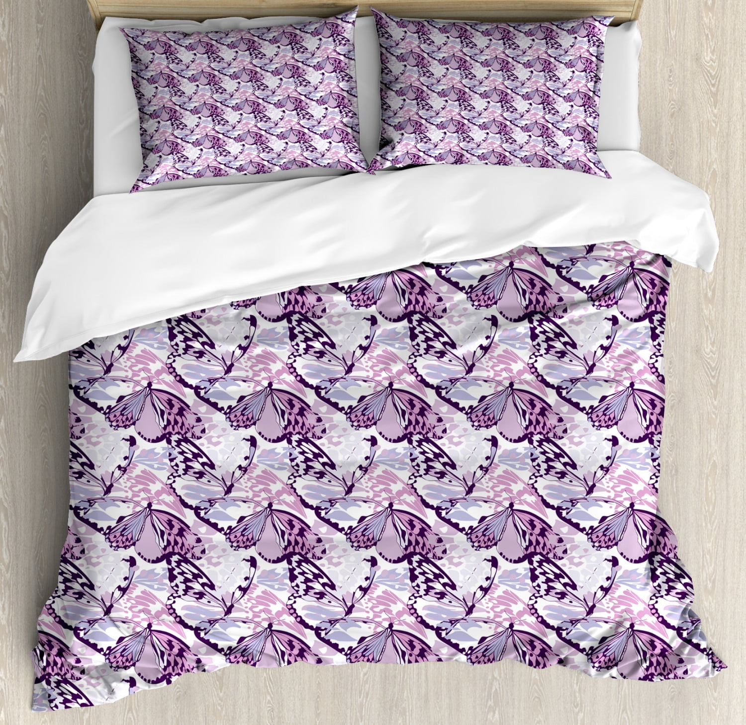 Butterfly King Size Duvet Cover Set, Artistic Wings in the Shades of