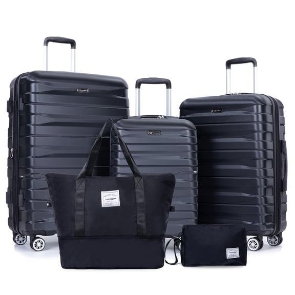 Tripcomp 5-Piece Hardside Luggage Set with Duffel Bag & Spinner Wheels, 20/24/28 Inch Lightweight ABS Suitcases with TSA Lock,Black
