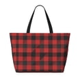 thumbnail image 2 of Naloa Red Black Plaid Large Capacity Beach Bag, Waterproof Sandproof Beach Swim Pool Bag Tote Bag for Women, 2 of 7