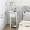 thumbnail image 4 of SSyao Tall End Table Set of 2, Narrow Side Table with Drawer and Shelf, Acacia Wood Nightstand for Living Room, 2-Tier Bedside Table for Small Space, No Assembly, White, 4 of 9