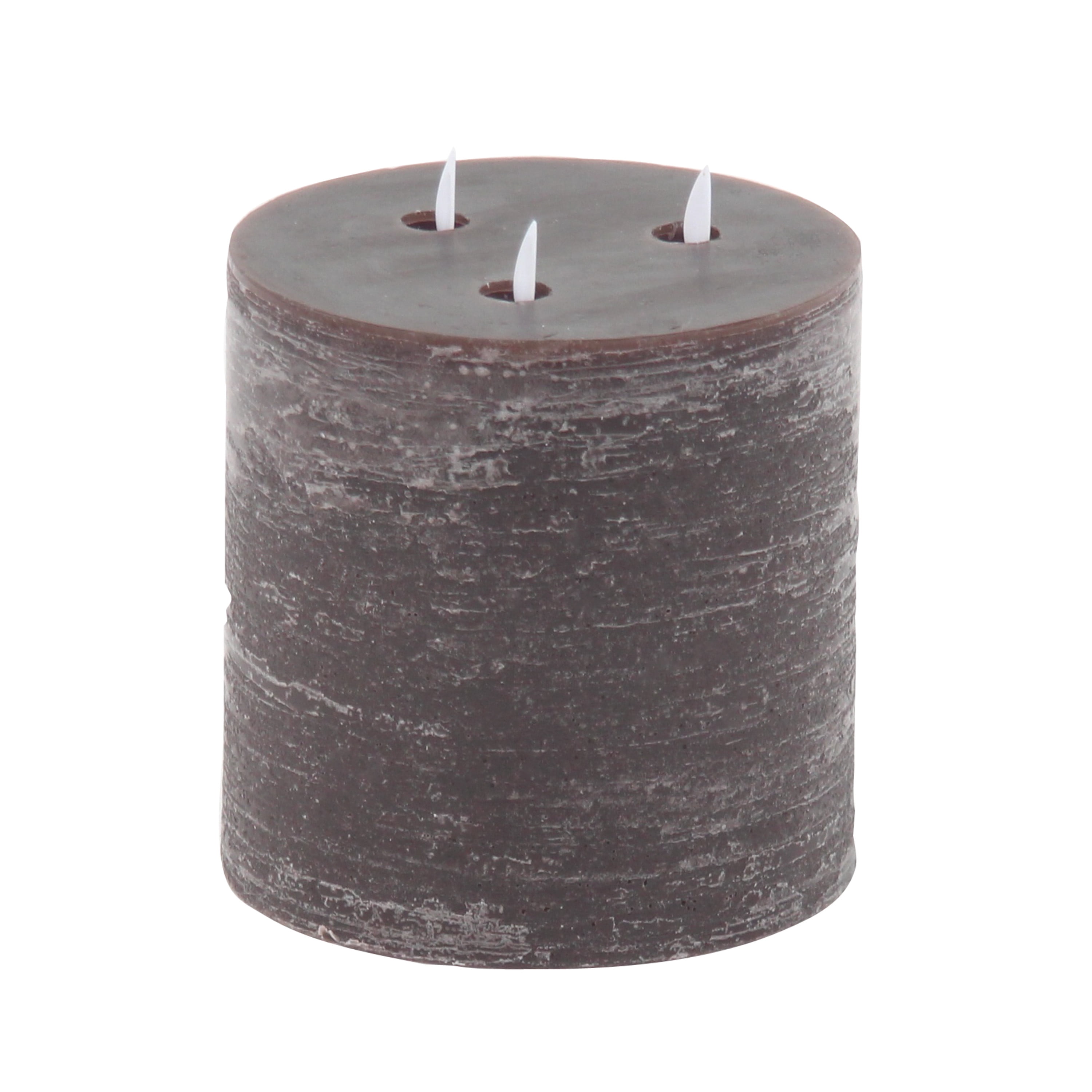 DecMode Brown Wax Indoor Outdoor Flameless Candle with Remote Control, Set of 3 4", 6", 8"H
