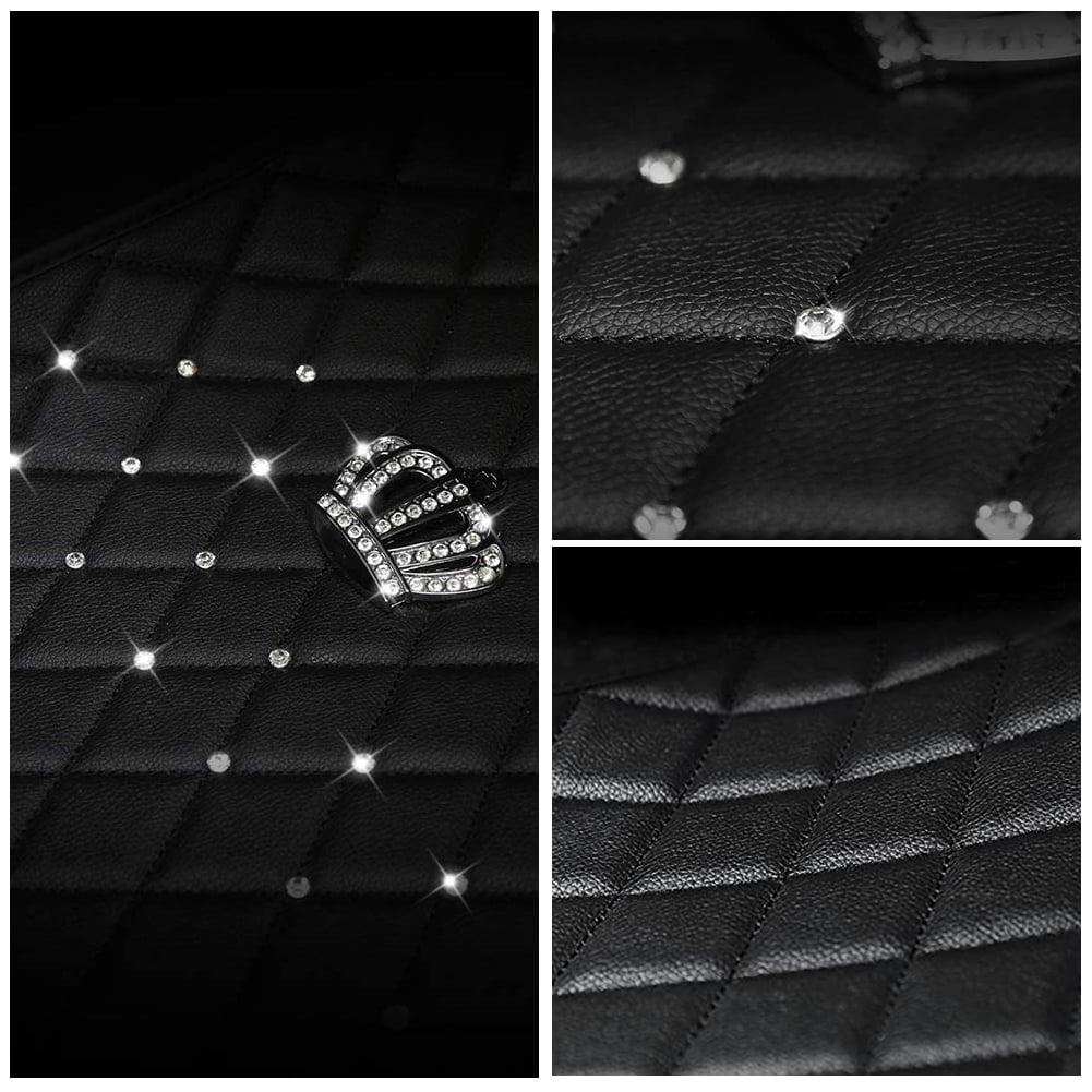 eing All Weather Pu Leather Floor Mats for Car SUV & Truck - 5 Pack/Set (Front & Rear), Heavy Duty Protection,Crown Car Floor Cushion,Black