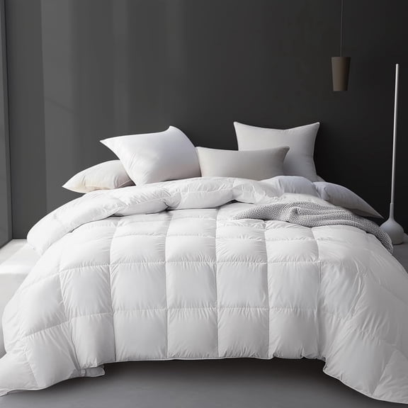 Luxury White Goose Feather Down Fiber Comforter Full Queen Size, 100% Cotton All Season Duvet Insert Queen, Medium Warmth Bedding Comforter with 8 Corner Loops, White 90x90 Inch
