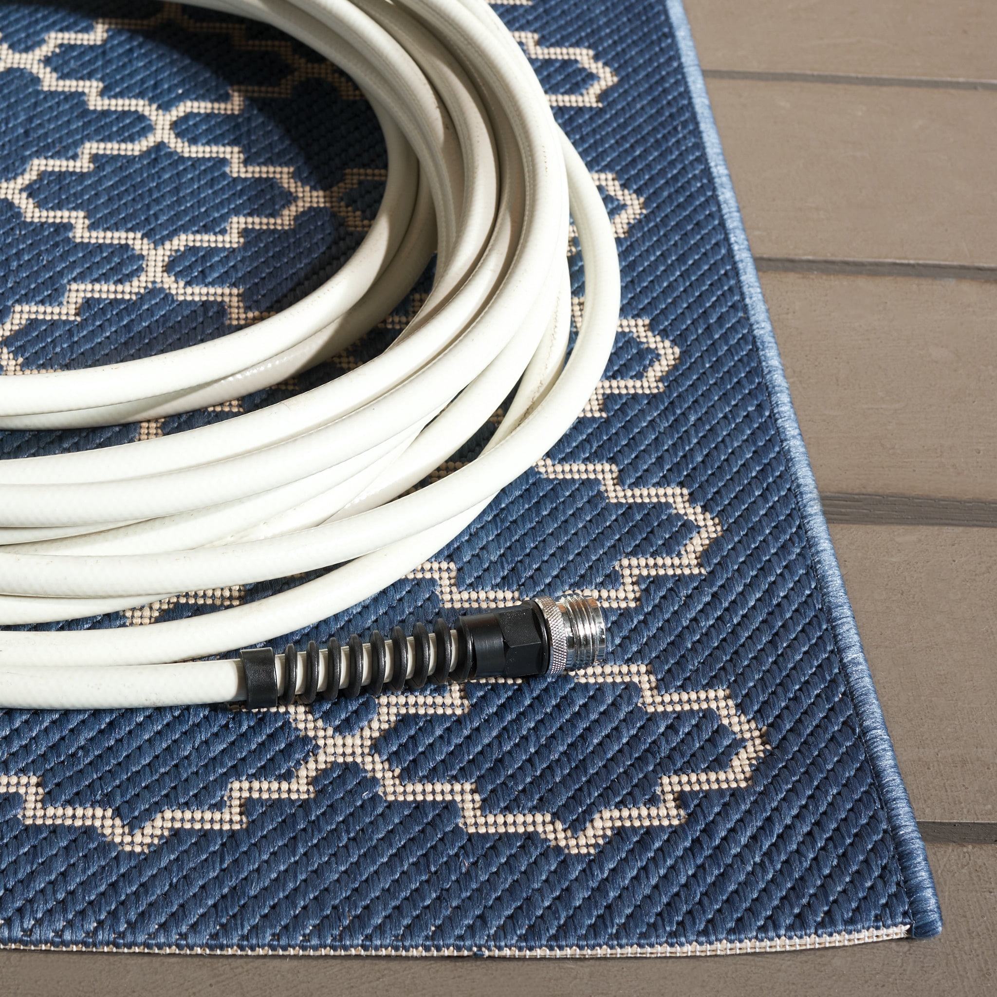 Safavieh Courtyard Hilbert Geometric Indoor/Outdoor Runner Rug, Blue/Beige, 2'3" x 14'