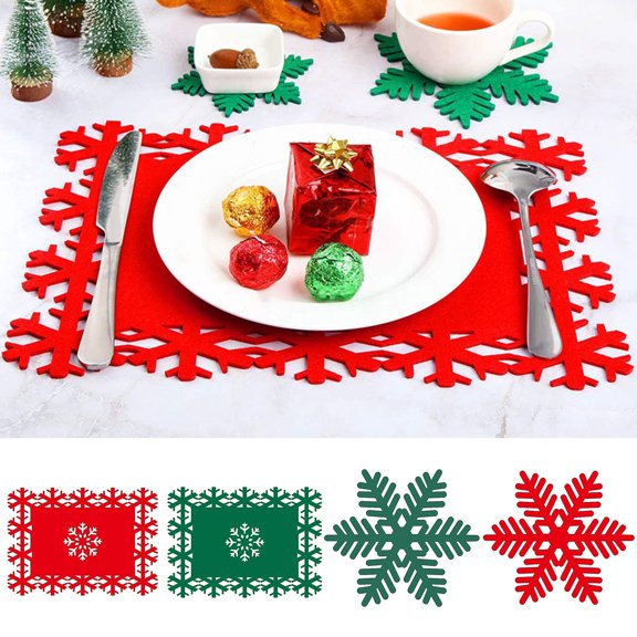 Sunjoy Tech 2Pcs Christmas Placemat Durable Reusable Snowflake Shaped Coaster for Festive Dining Table Decorations