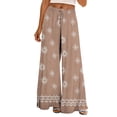 thumbnail image 2 of Bzdzmqm Women Plus Size High Waisted Palazzo Pants Flowy Floral Boho Lounge Trousers Vacation Beach Summer Casual Elastic Waist Wide Leg Trousers, Khaki 2XL, 2 of 5