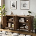 thumbnail image 3 of Tcbosik 4-Door Buffet Sideboard, 63 inch Modern Storage Cabinet, Accent Cabinet with Adjustable Shelves, Coffee Bar Cabinet for Kitchen, Dining Room, Living Room, Walnut, 3 of 7