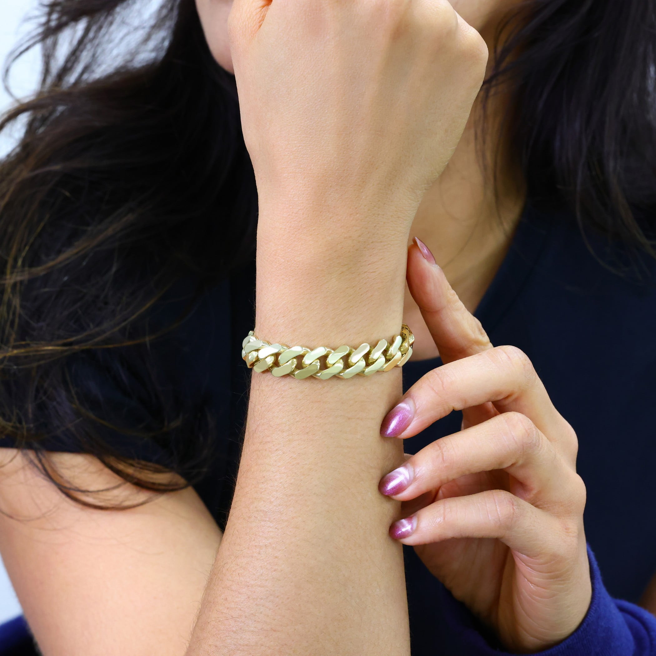 Nuragold 10k Real Yellow Gold Royal Monaco 11mm Miami Cuban Link Bracelet (7"-9") Italian Jewelry for Men & Women