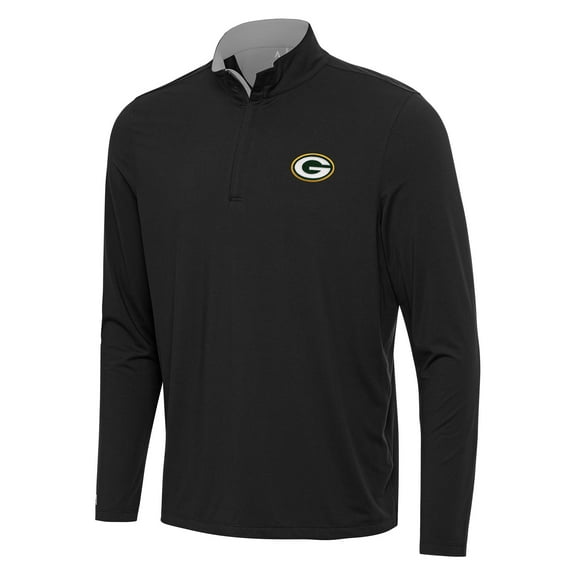 Men's Antigua Black/Gray Green Bay Packers Content Quarter-Zip Pullover Top