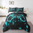 thumbnail image 2 of Gamer Bedding King Gaming Room Decor Comforter Sets, Geometry Honeycomb Print Bedding Comforter Sets Modern Abstract Plaid Duvet Insert 3 Pcs, Gamepad Controller Decor Quilt Reversible Teal, 2 of 7