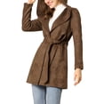 thumbnail image 4 of Allegra K Women's Winter Faux Suede Lapel Hooded Wrap Belted Long Trench Coat, 4 of 6