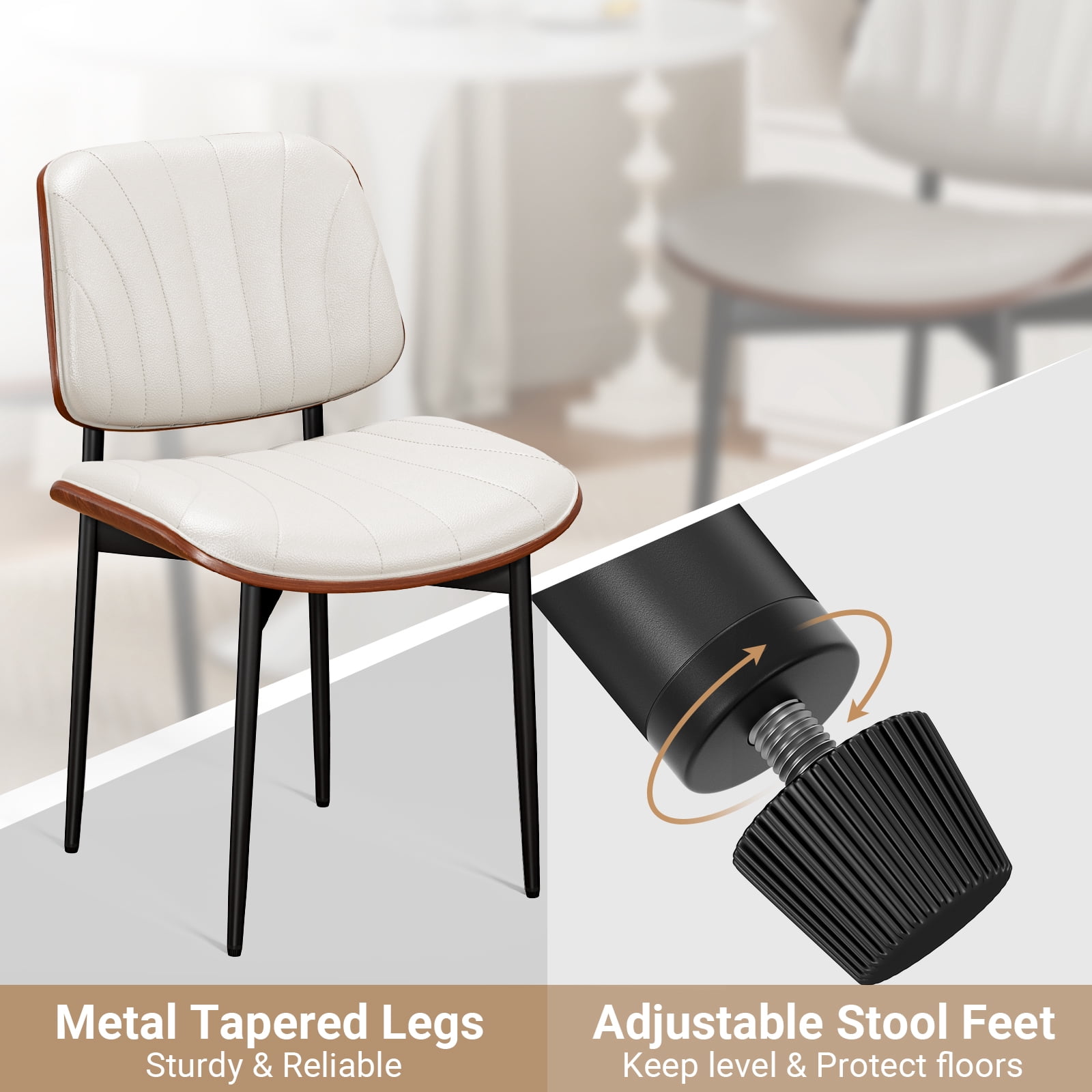 LainTene Modern Dining Room Chairs Set of 2, Faux Leather and Bentwood Design with Metal Legs, Ideal for Kitchen or Dining Space