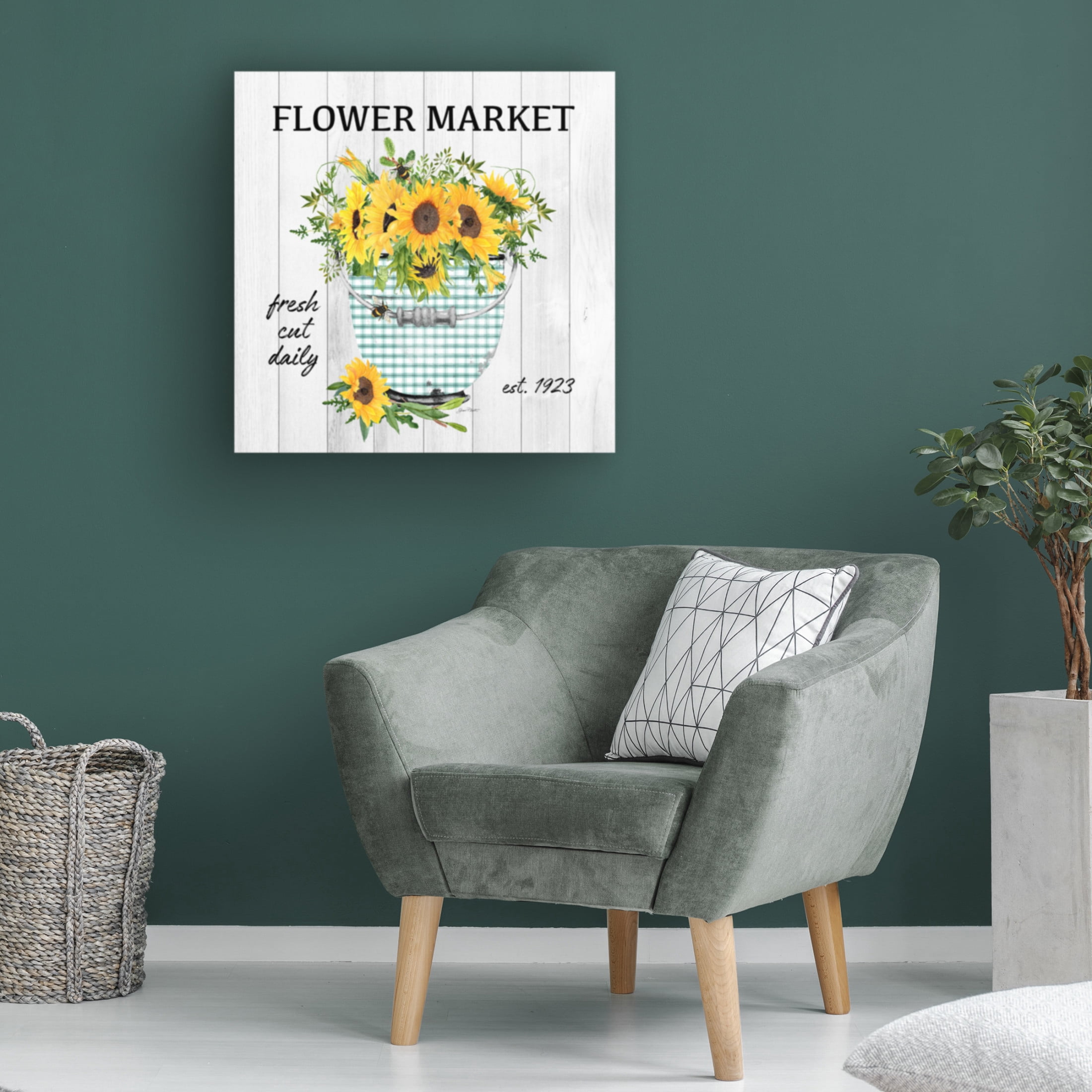 Canvas Wall Art - Jean Plout 'Farm Market Sunflowers C' Wall Art for Living Room, Bedroom, or Office Décor by Trademark Fine Art - 14 x 14 Inches