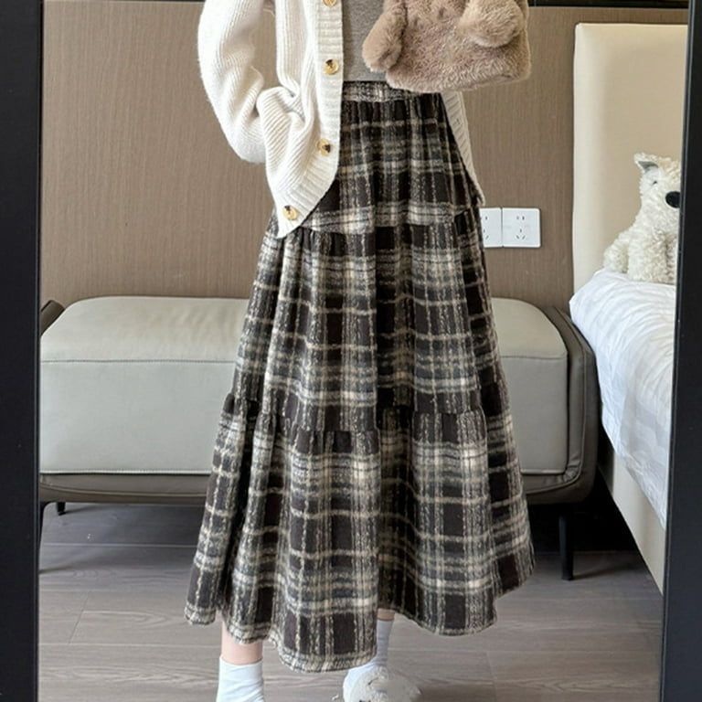 Women Cotton A-Line Plaid Skirt 4106