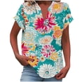 thumbnail image 1 of Camisetas de Manga Corta para las Mujeres Casual Impreso Botón Casa V-Cuello Camiseta Blusas, Poliéster, 1 of 8