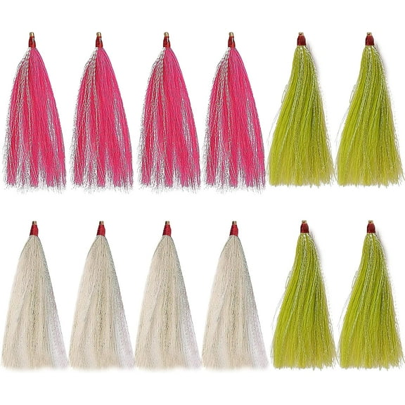 Fishing Teasers Bucktail Saltwater,12pcs Copper Tube Bucktail Flash Skirts Kit for Fluke Rig Fishing Teasers Plugs