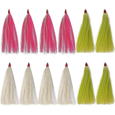 Fishing Teasers Bucktail Saltwater 12pcs Copper Tube Bucktail Flash Skirts Kit for Fluke Rig Fishing Teasers Plugs