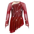thumbnail image 7 of iiniim Girls Sparkly Figure Ice Skating Dress Mesh Long Sleeve Irregular Hem Ballet Lyrical Ballroom Dancewear Burgundy 14, 7 of 7
