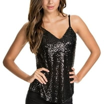 Women's Sequin Tank Tops Spaghetti Strap Sexy V Neck Prom Club Top Sleeveless Blouse Shirt Camisole Tanks