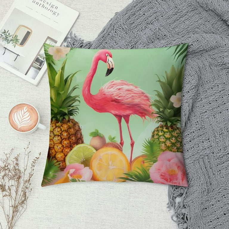 RUIYC Hello Summer Pineapple Pillow Cover Hot Pink Flamingo Tropical Leaf Pillowcases Jungle Flower Decorative Pillow Cases for Outdoor Indoor Home Bedroom Sofa Walmart