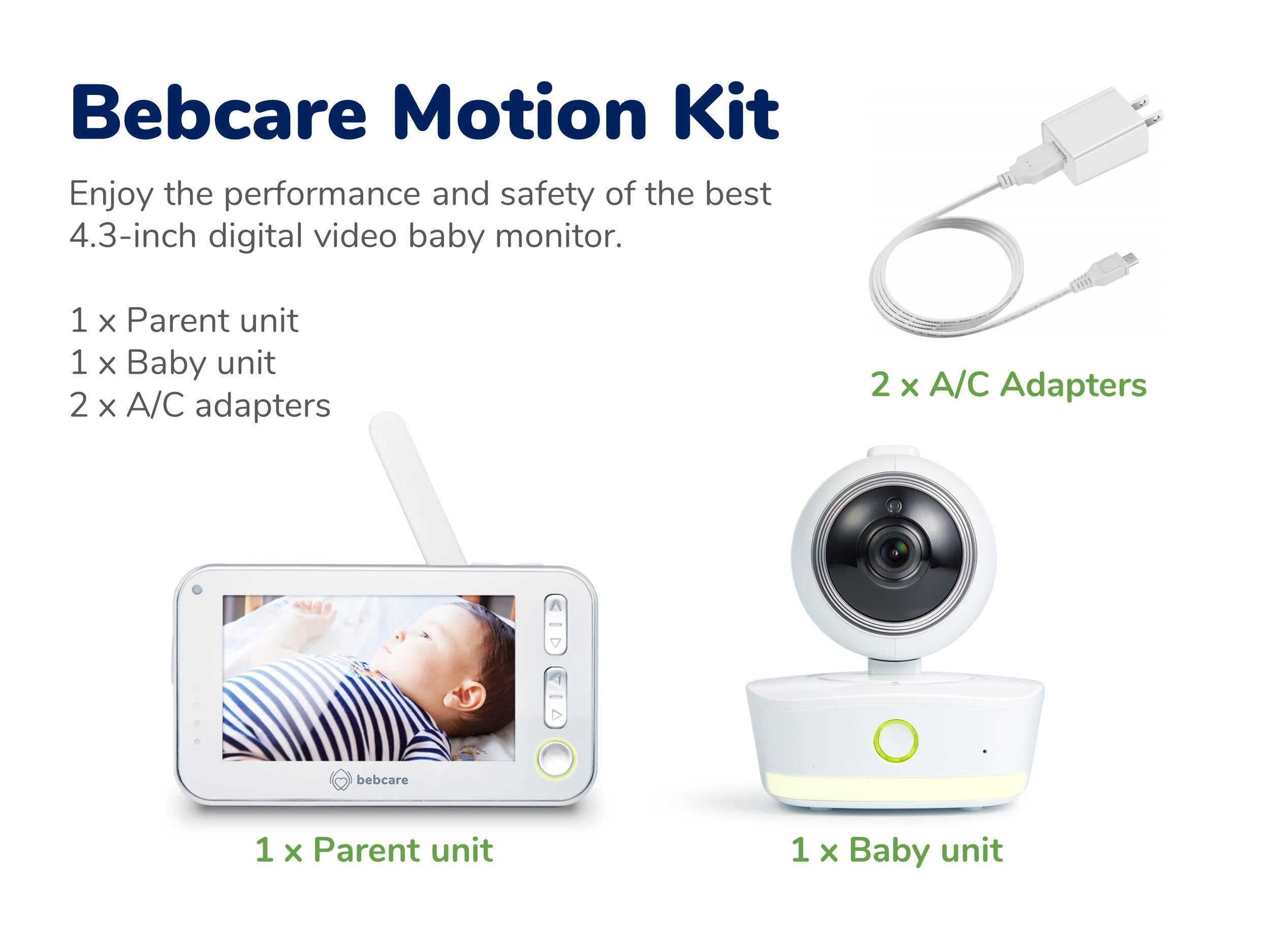 Bebcare Motion Digital Low EMF Emissions Video Baby Monitor with 4.3" True Color Screen, Non-WiFi, Temperature, Movement Detection, Night Light, Music Lullabies, up to 4 Cams