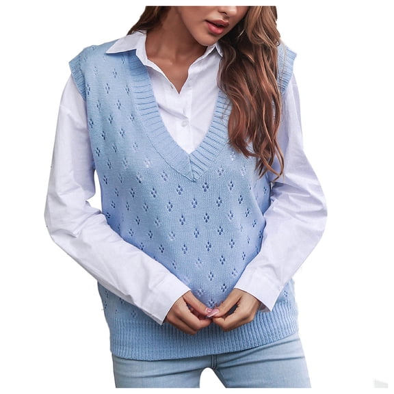 Vedolay Women Sweater Stripe Crew Neck Long Sleeve Sweater Blue,S