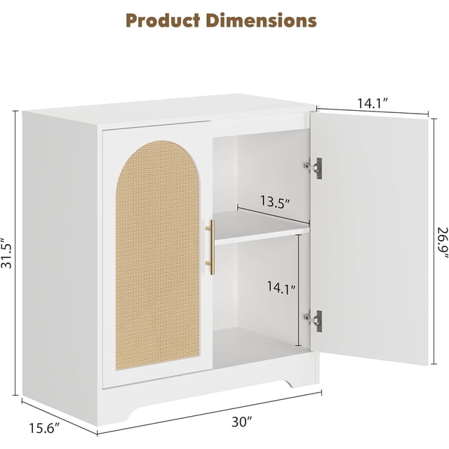 EDTara Buffet en Rotin à 4 Portes, Table Console de Rangement Moderne de 30 Pouces pour Entrée Ou Salle à Manger