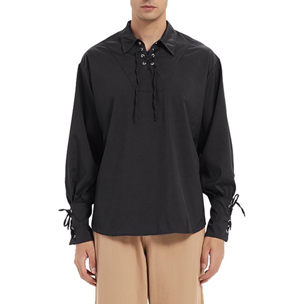 Camisas Y s Hombres Casual Simple Tallas grandes Color sólido Solapa Correa Camisa Top Blusa (Black, L)