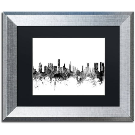 Trademark Fine Art "Honolulu Hawaii Skyline B&W" Canvas Art by Michael Tompsett, Black Matte, Silver Frame