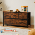 thumbnail image 3 of QUIOCOZY 5-Drawer Dresser for Bedroom & Living Room, Fabric Storage Organizer with Waterproof Wood Top, Metal Frame, Adjustable Feet, Rustic Brown, 3 of 8