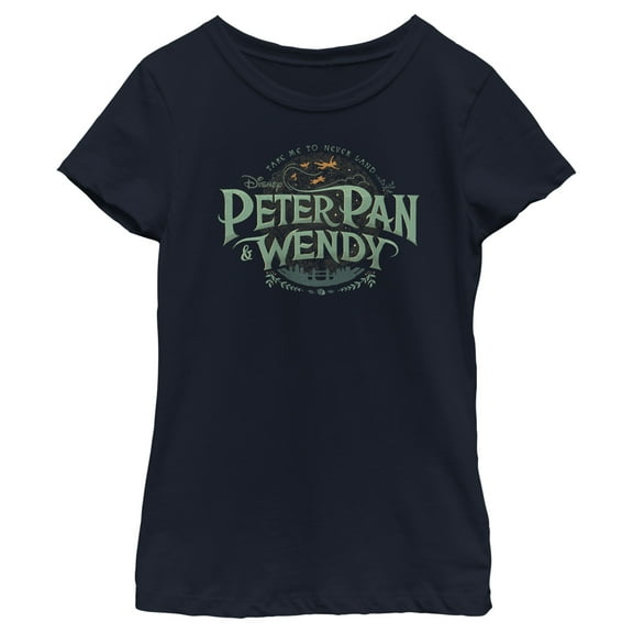 Girl's Peter Pan & Wendy Take Me to Never Land Logo  Graphic Tee Navy Blue X Small