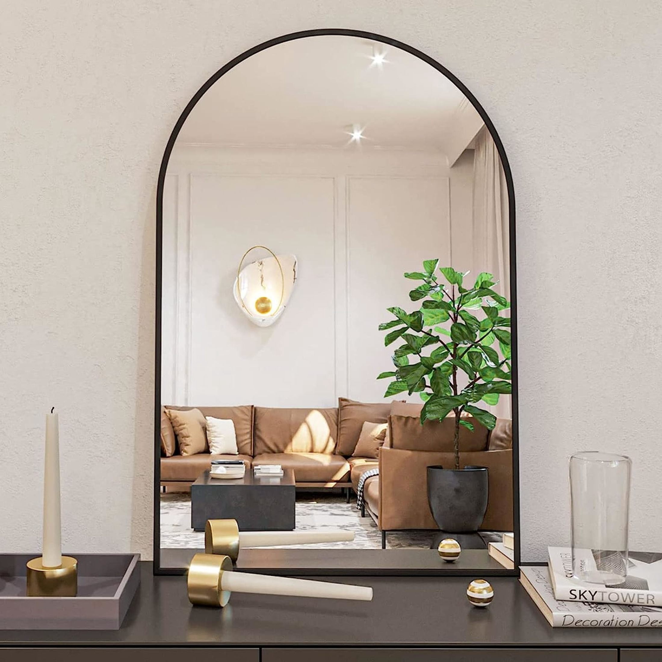 Noble House 20"x30" Arched Metal Wall Mirror, Vanity Mirror for Bathroom, Bedroom & Living Room, Black