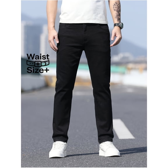 Colacoor Men's Jeans Mens Elastic Waist Denim Pants Casual Loose Straight Jeans Rugged & Comfortable Black Jeans