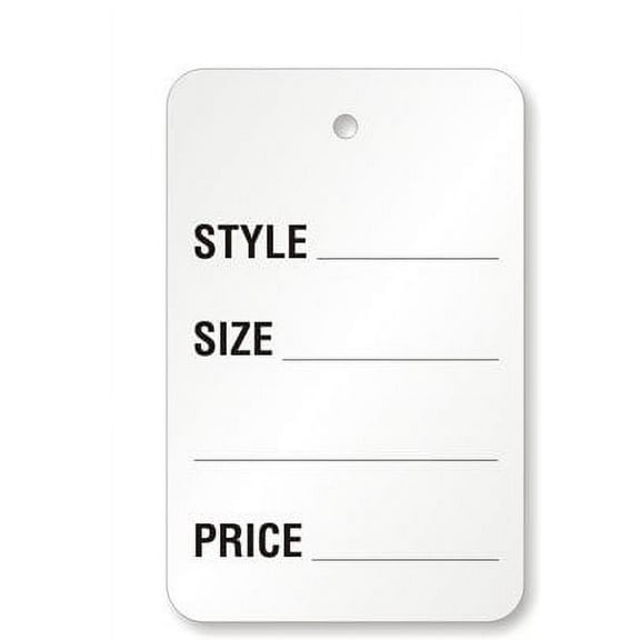 Large Garment Tags, 2-7/8" x 1-3/4", "Style-Size-Price", White, No Strings - Box of 1,000