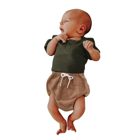 

Fesfesfes Infant Baby Boys Girls Short Sleeve Solid Tops Shorts Outfits
