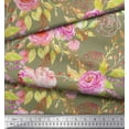 thumbnail image 2 of Soimoi Green Velvet Fabric Flower & Leaves Watercolor Print Fabric by the Yard 58 Inch Wide, 2 of 3