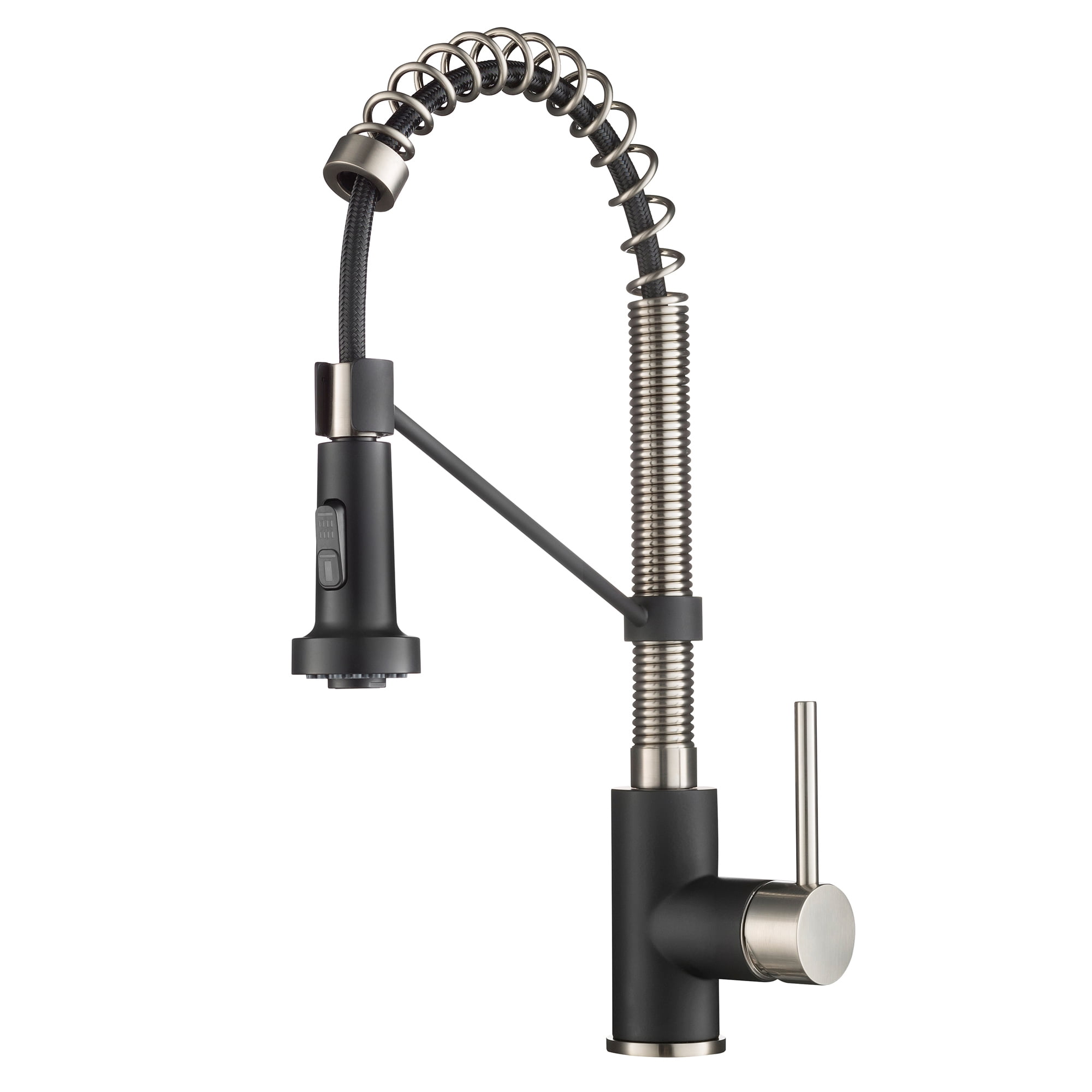 Kraus Spot Free Bolden 18-Inch Commercial Kitchen Faucet with Dual Function Pull-Down Sprayhead In All-Brite Stainless Steel/Matte Black Finish