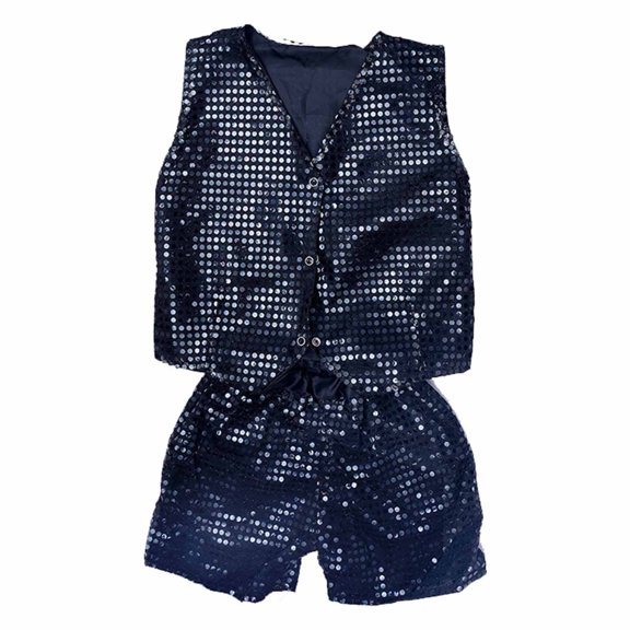 Baby Boy Outfits Sequin Solid Print V-Neck Sleeveless Button Vest And Shorts 2 Piece Performance Wear Baby Boys' Clothing Sets Size 2-3 Years