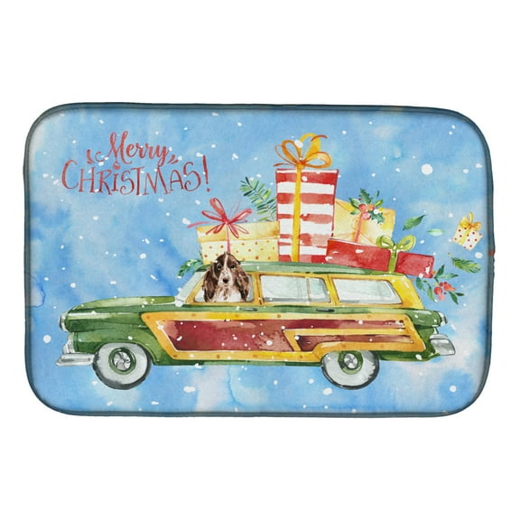Merry Christmas Brown Parti Cocker Spaniel Dish Drying Mat
