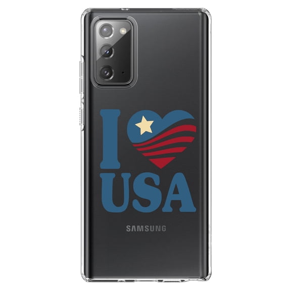 DistinctInk Clear Shockproof Hybrid Case for Galaxy Note 20 ULTRA (6.9" Screen) - TPU Bumper Acrylic Back Tempered Glass Screen Protector - I Love USA Flag