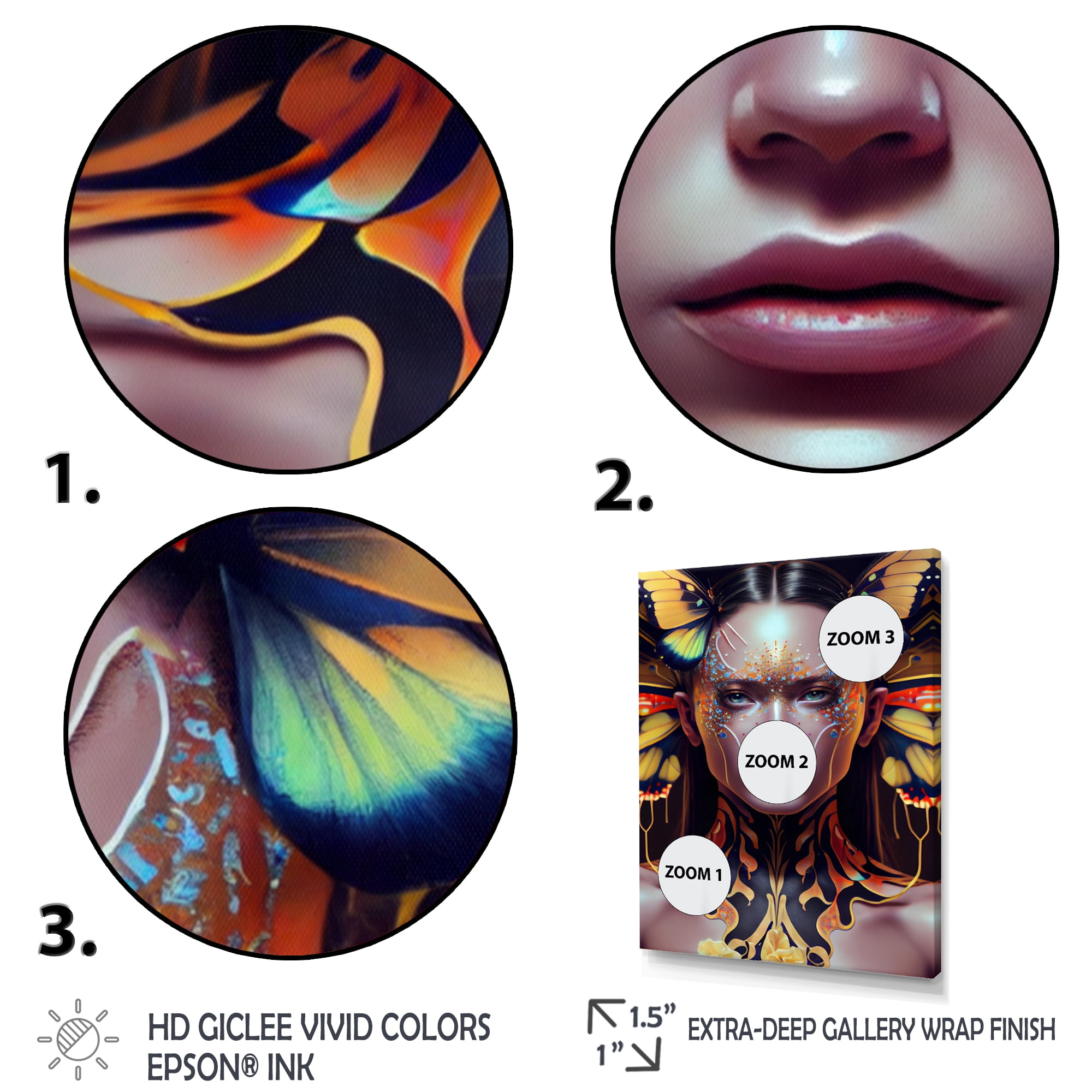 Designart Sensual Woman With Colorful Butterfly X Canvas Wall Art