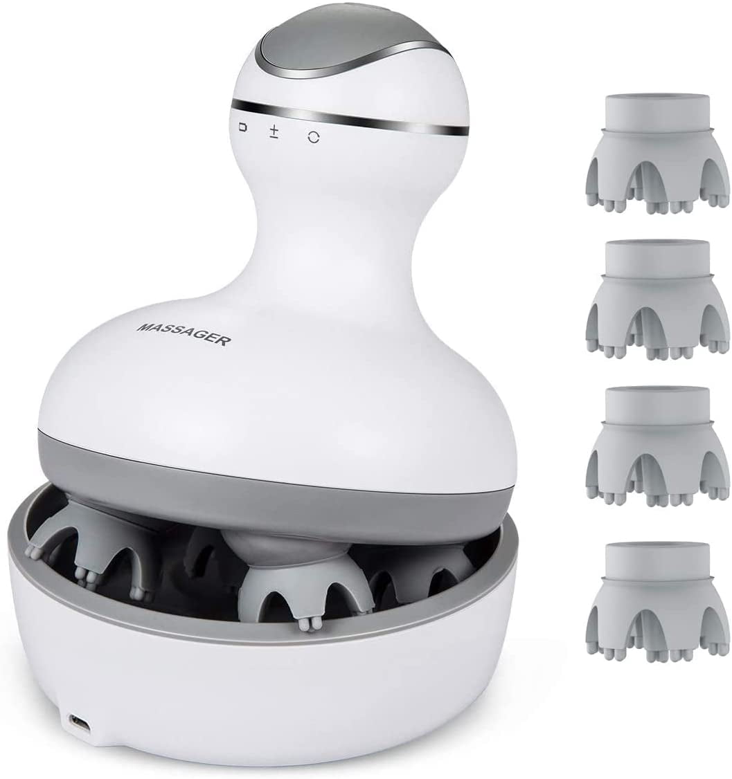 Scalp Massager with 4 Replacement Massage Heads Portable
