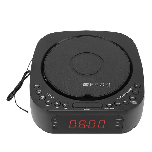 CD Player Alarm Clock with Radio, USB Charging Dimmable LED Display Desktop Music System with Speaker Remote Control Sleep Timer for Bedroom
