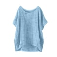 thumbnail image 3 of Cotton Linen Shirts for Women Summer 2026 Trendy Crewneck Short Sleeve Tops Casual Loose Fit Blouses by Yigetop Sky Blue 2XL, 3 of 4