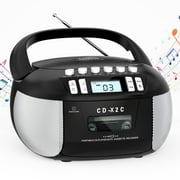 Jazmm Portable Boombox CD Player, CD Cassette Player Combo, AM/FM Radio, Tape Recording, LCD Display