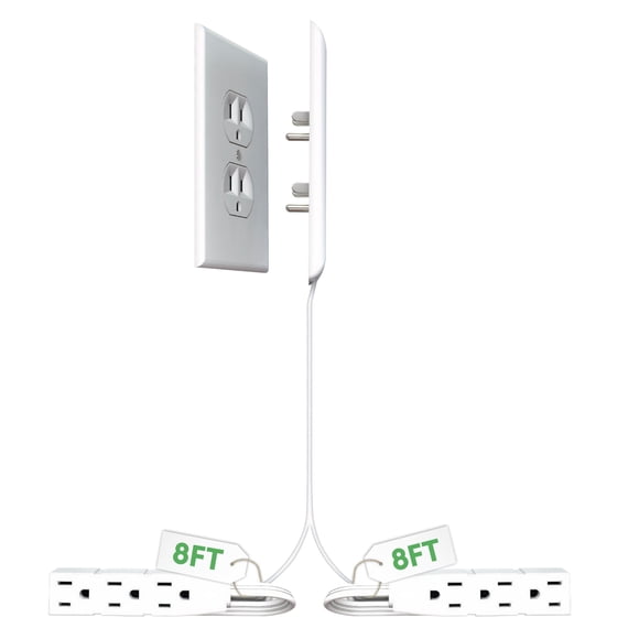 Sleek Socket Corrector de salida ultrafino original y patentado con kit de corrector de cable, cable de extensión plano con tira de alimentación de múltiples salidas, ideal para mejoras en el hogar, o