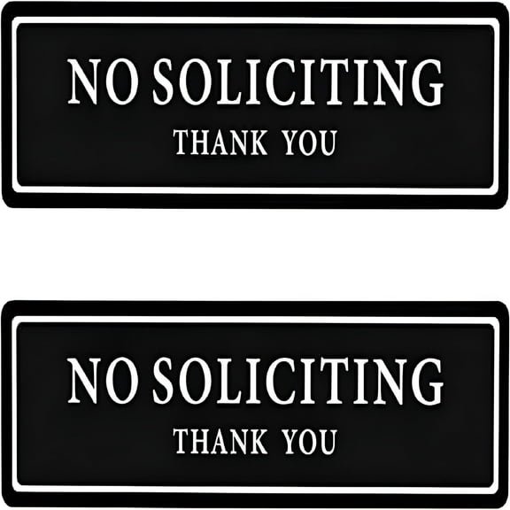 LAMIRO No Soliciting Sign for House 2 Pack,Strong Self-Adhesive No Soliciting Signs for Home,8.2” x 2.4” Durable No Soliciting Sign for Front Door,Wall,Window&Mailbox